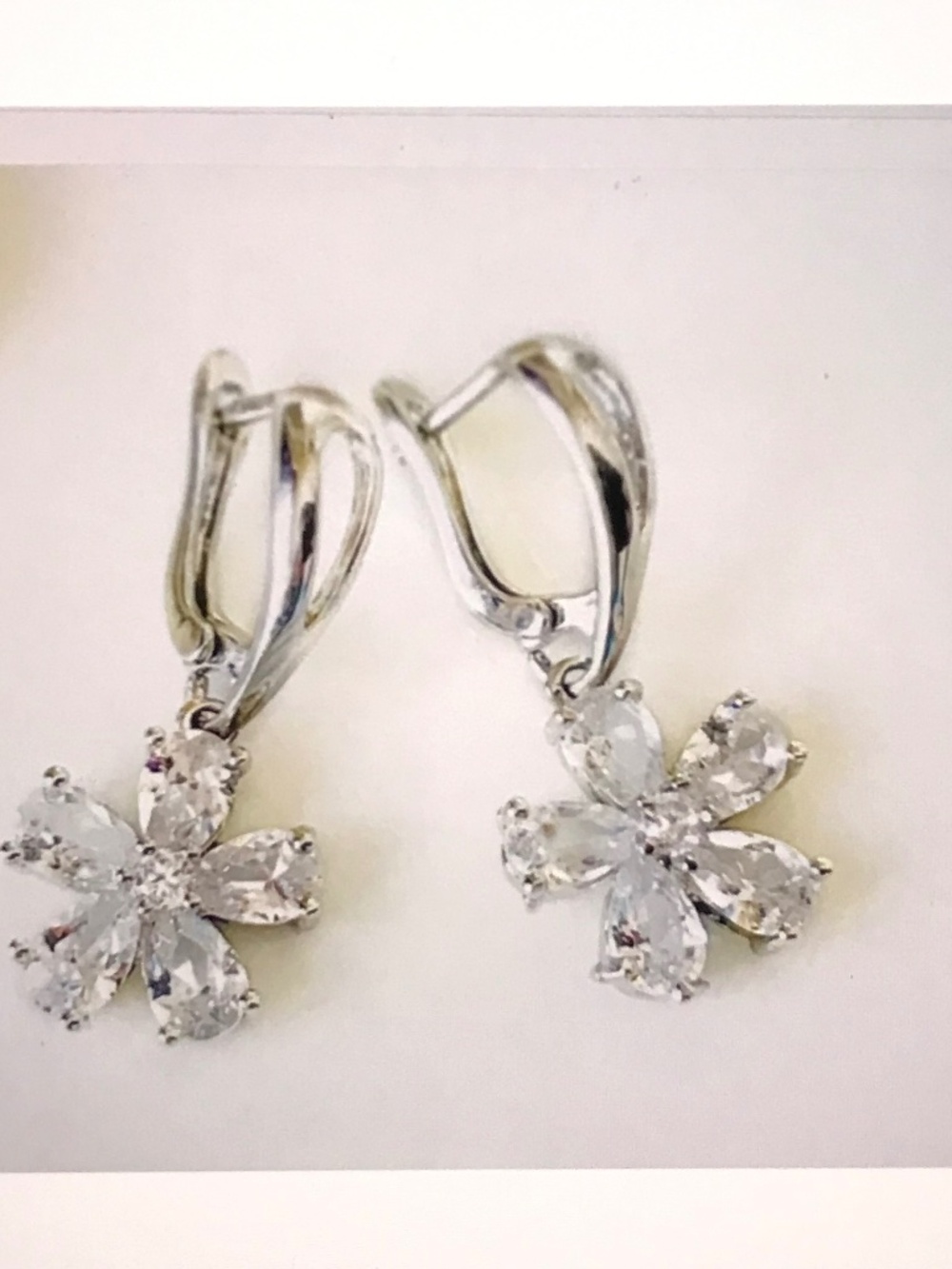 White Sapphire Flower Dangle Earrings